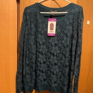 NWT green lace long sleeve pullover. XXL